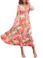 "Vestido Largo Bohemio Mujer 2025- Escote V Estampado Floral, Talle Alto, Mangas Largas, Moda Verano Boho Chic, Vestidos Hippies Elegantes para Festivales, Playa o Diario |   Envío Rápido Miravia" - details 17