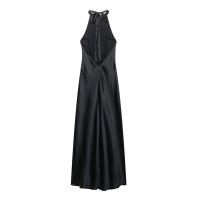 Vestido largo de satén con textura, cuello halter, espalda descubierta, corte ajustado, estilo elegante, novedad de verano 2025, ropa de mujer - details 2