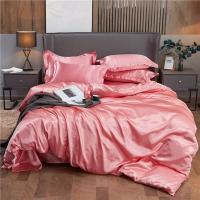 Juego de Ropa de Cama con Sábana de Satén Funda de Edredón Sábana de Tamaño Doble Individual Reina Corona Twin en Color Sólido Lujo - details 3