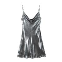 Ropa de mujer europea y americana, francesa, mini vestido de metal con tirantes brillantes 1165152 - details 2