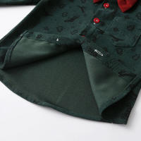 Ropa para niños Conjunto de camisa de manga larga para niños Corbata de moño Cárdigan estampado Traje de Navidad Vestido con tirantes - details 9