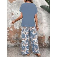 Conjunto de dos piezas de verano, suéter holgado versátil con cuello redondo estampado, atuendo informal para mujer - details 5