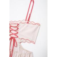 BUNO-Vestido estampado de tirantes con personalidad a la moda de verano para mujer, falda larga sin mangas con cordones y espalda descubierta - details 9