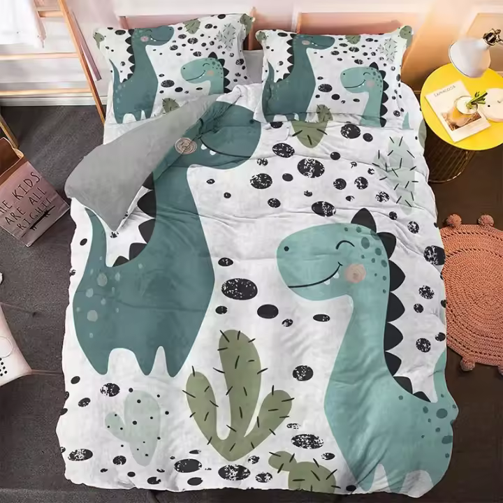 Juego de Ropa de Cama de Dinosaurio de Dibujos Animados Tamaño Twin, Queen, King - 1