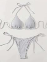 Conjunto sexy brillante, traje de baño triangular de dos piezas para mujer, bikini de verano, nuevo traje de playa, bikini push-pull - details 6