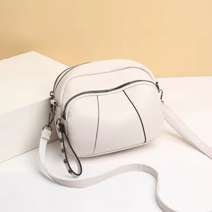 Color sólido moda remaches cremallera señoras teléfono móvil bolso simple suave cuero hombro pequeño bolso cuadrado - 1