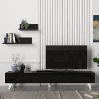 Juego de Mueble Salón Decorativo Mesa TV con 2 Estantes de Pared Módulos Salón Aglomerado 180 x 31 x 33 cm - details 1