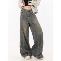 Pantalones vaqueros de cintura alta de gran tamaño para mujer, pantalón informal holgado de pierna ancha, estilo Retro americano, ropa de calle Grunge, pantalón vaquero - details 5
