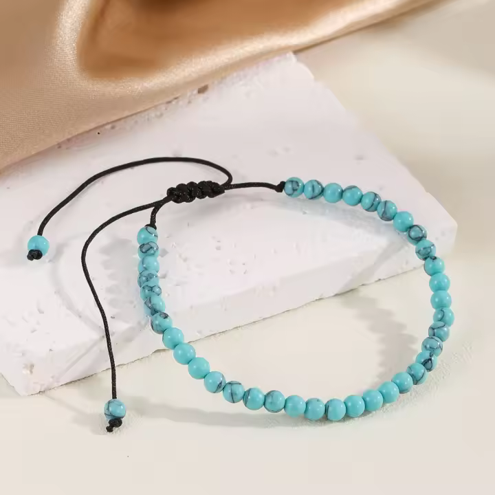 Mini pulseras de piedras preciosas de energía de 4 mm, pulsera de turquesa azul claro con cuentas de piedra natural - 1