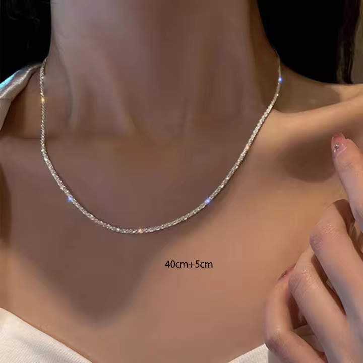 Collar Brillante de Plata Cadena Choker de Clavícula a la Moda Accesorios de Boda Coreana para Mujeres - 1