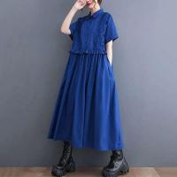 2024 Primavera Verano nuevos vestidos camiseros de retales para mujeres de manga corta sueltos Casual Vintage vestido largo moda ropa elegante - details 6