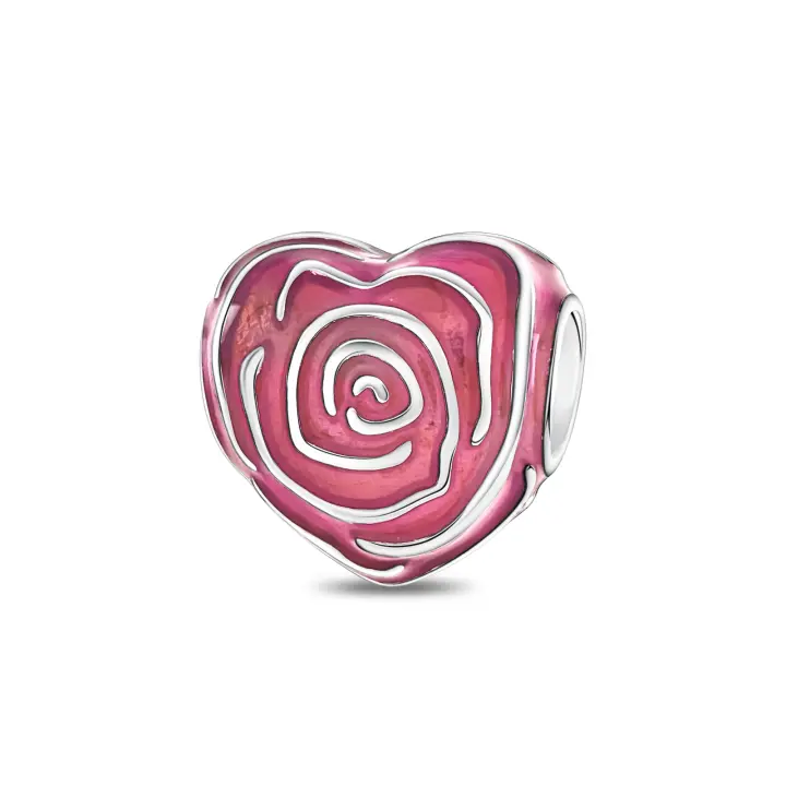 Colgante con cuentas de plata de ley 925, cuentas de corazón amoroso rosa, pulsera Original para fabricación de joyas, regalo del Día de San Valentín - 1