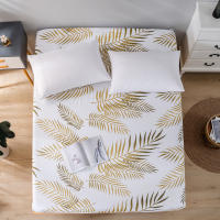 Sábana Bajera Ajustable de Poliéster Suave Patrón de Hojas Tropicales Oro Blanco Ideal para Cama - details 2