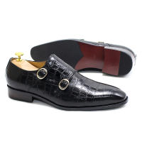 Zapatos italianos de cuero hechos a mano para hombre, zapatos de cuero con patrón de cocodrilo de doble hebilla para negocios - details 9