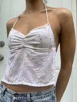 Camiseta corta sin espalda camisola delgada de malla transparente Y2K, camiseta sin mangas para exteriores, ropa de calle - details 3