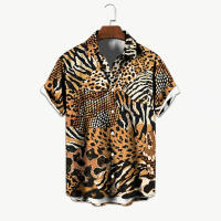 Camisa hawaiana de manga corta con estampado de leopardo para hombre, informal, de verano, con solapa, para exteriores, de moda, talla grande. - details 3