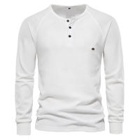 Camiseta de manga larga con cuello Henry para hombre, camisa de manga larga con diseño de gofres, color sólido, para otoño e invierno, talla europea - details 6