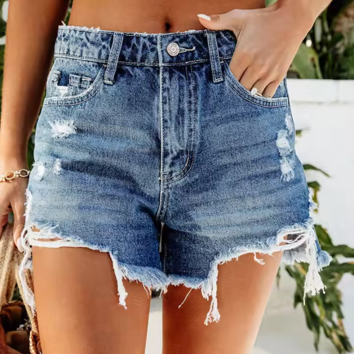 Nuevos y cómodos pantalones cortos de mezclilla ripp con borlas hechas a mano de estilo europeo y americano para mujer en 2025 - 1