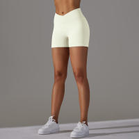 Hamidou pantalones cortos deportivos para mujer, Shorts de Yoga con cintura cruzada, gimnasio, entrenamiento, correr, cintura alta, realce de cadera, sin costuras, Fitness - details 36