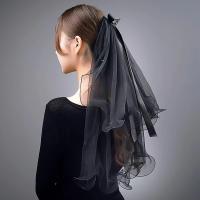 Velos para la cabeza de novia para boda, velo de encaje de malla de gasa de doble capa Vintage negro, accesorios para sombrerería de fiesta para mujer y niña, accesorios para fotos - details 5