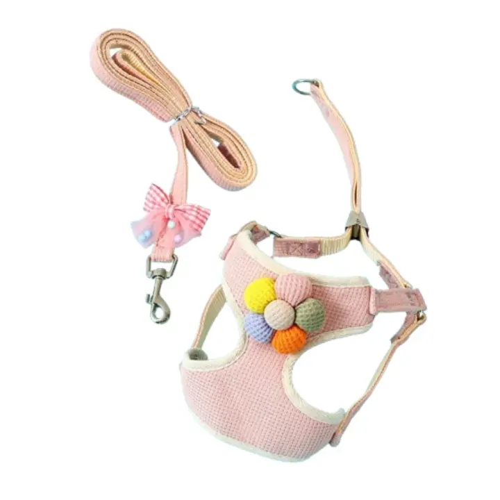 Decoración de flores, chaleco para mascotas, conjunto de correa con arnés, hebilla ajustable, correa colorida para cachorros, correa de 1,2 m transpirable - 1