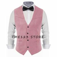 Chaleco de traje de cuero de gamuza para hombre, chaleco informal occidental con cuello en V, solapa con botones a presión, chaqueta sin mangas - details 17