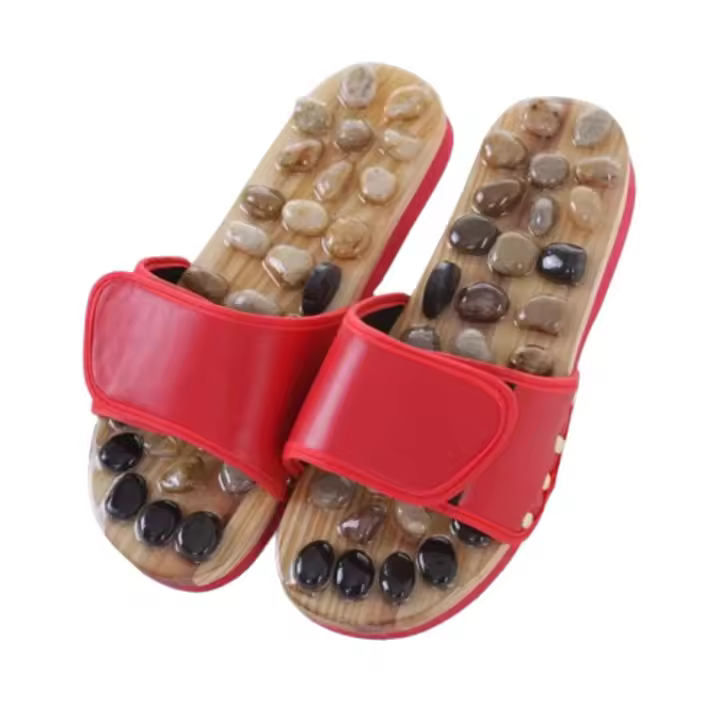 Zapatillas de masaje de acupresión con guijarros naturales, sandalias de piedra de masaje antideslizantes Unisex, zapatos masajeadores de pies ajustables para el cuidado de los pies - 1