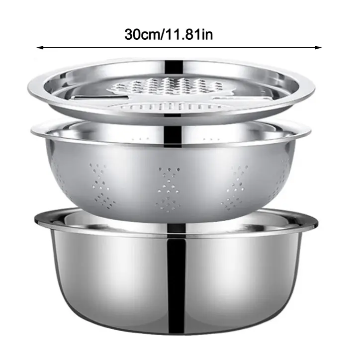 3 unids/set 3 en 1 lavabo de drenaje para lavar verduras con colador, fregadero con cubierta de rallador, lavabo de arroz de gran capacidad - 1