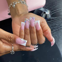 24 Uds., uñas de pato con puntas francesas blancas, diamantes de imitación brillantes, reutilizables, para mujeres y niñas, salón de uñas en casa - details 5