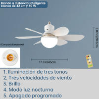 Ventilador de techo de 20,5 pulgadas con luz y mando a distancia, bombilla LED E27 de 40 W, 3 cambios de luz, sin cable, apto para cocina, dormitorio y habitaciones pequeñas. - details 1