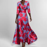 2025 Amazon Comercio exterior ropa de mujer moda elegante elegante cuello en V estampado con cordones vestido de swing grande mujeres - details 5