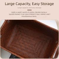 Cesto de lavandería cuadrado práctico, cesta de ropa sucia marrón de 38cm con asas, cesta de almacenamiento tejida a mano extraíble para toallas - details 1