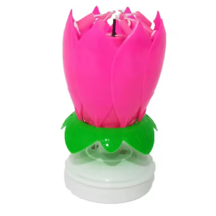 Vela musical giratoria con forma de flor para pastel de cumpleaños, accesorios para tartas, doble flor, rotación plana electrónica - 1