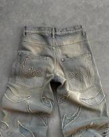 Vintage Hip Hop Loose Y2k Jeans Hombre,Harajuku bordado pantalones de mezclilla,Pantalones de piel recortada divididos,Pantalones casuales punk para las mujeres - details 3