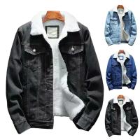 Chaqueta vaquera para hombre con forro de terciopelo, chaqueta resistente al frío de color sólido, chaqueta vaquera de un solo pecho para invierno, ropa de calle - details 10