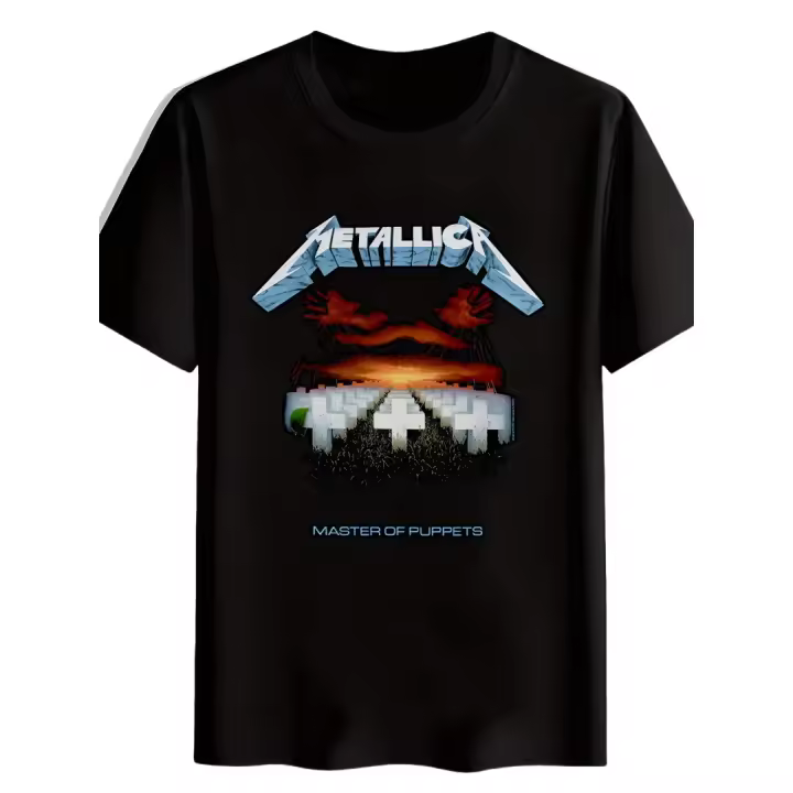 Camiseta con gráfico de banda de rock para hombre - Estampado retro de heavy metal, cuello redondo de manga corta, poliéster, top informal de verano, ropa para fanáticos de la música heavy metal, camiseta de banda - 1