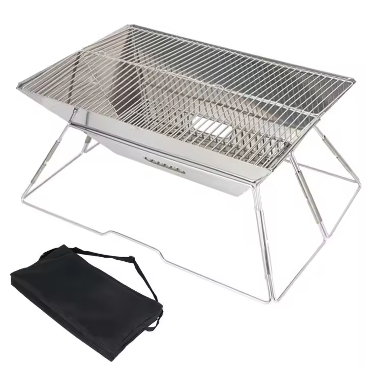 Estufa al aire libre brasero de acero inoxidable para acampar, calentador de leña, portátil, plegable, para caminata, barbacoa, soporte para parrilla - 1