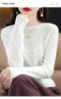 100% suéter de punto de lana Merino Otoño/Invierno 2024 nuevo jersey de cuello redondo para mujer Top hueco 11 colores abrigo versátil NJR1107 - details 20