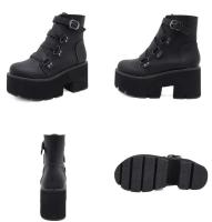 Dropshipping Logo estilo gótico Punk zapatos altos gruesos tacones grandes negros botines de mujer - details 7