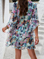 Elegante Vestido de Primavera-Verano para Mujer Manga Media, Estampado Floral, Cintura Alta, Largo hasta la Rodilla - details 24