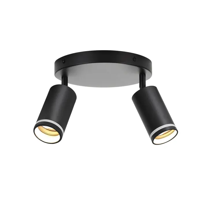 CBJKTX Luz de Techo LED 2 Llamas - Luz de Techo Negra Foco Giratorio GU10 Foco de Pared de Madera Foco de Pared para Dormitorio - 1