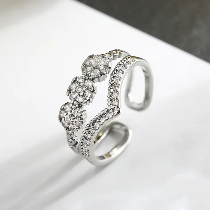 Anillo de mujer con doble corte en V bañado en oro de 18 quilates, diseño moderno - 1