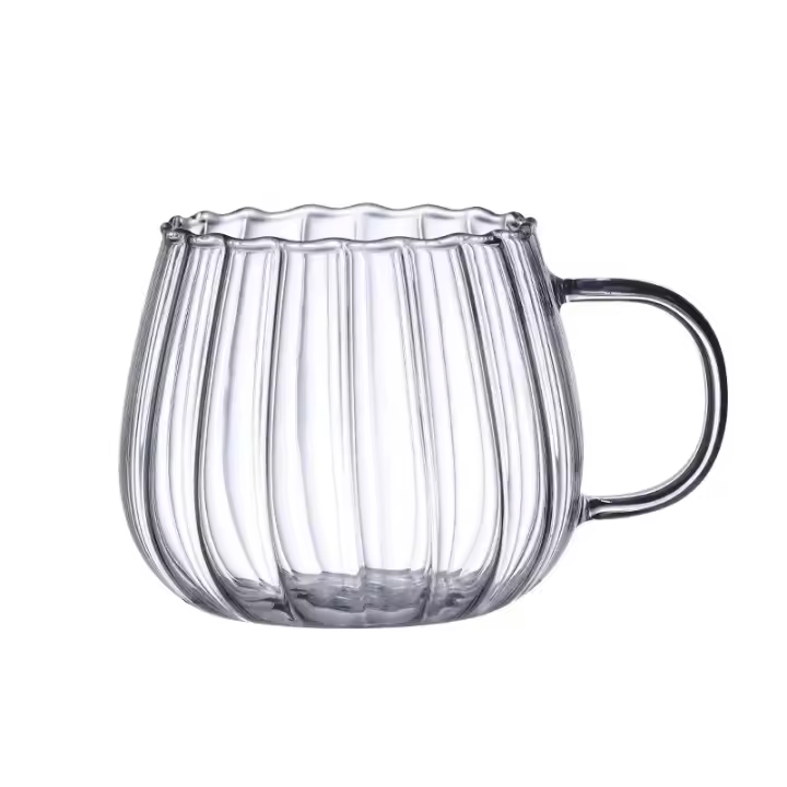 Tazas de café de vidrio de borosilicato de 400ml, taza creativa a rayas, taza de agua de vidrio para leche para desayuno, tazas de calabaza, artículos para beber para el hogar y la Oficina - 1