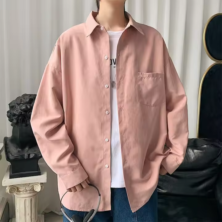 Camisa de Manga Larga para Hombres Primavera-Otoño 2024 Estilo Coreano Suelto con Manga Gruesa - 1