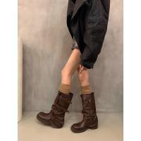 Botas Retro Nicho Talón Grueso, Botas Medias y Altas, Estilo Vaquero Occidental, Botas de Caballero, Otoño Temprano, Botas de Mujer Francesa - details 28