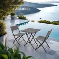 Conjunto Jardín Exterior de Ratán y Acero para 2 Personas, Muebles Jardín Exterior Resistentes a Intemperie, 2 Sillas y 1 Mesa, con Topes de Plástico, Plegable, Ligero y Compacto - Gris - details 9