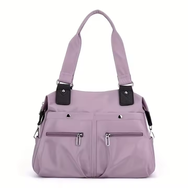 Bolsos de nailon informales de lujo para mujer: gran capacidad, negro sólido, bolso de hombro individual con múltiples bolsillos, ligero - 1