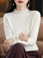 100% suéter de cachemira de lana merina, suéter tejido para mujer, jerséis de manga larga con cuello alto, ropa de otoño e invierno, Jersey cálido, Tops - details 24