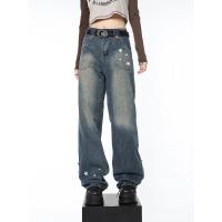Vaqueros Retro Americanos de Cinco Puntos Pantalones Holgados de Pierna Ancha para Mujer - details 11