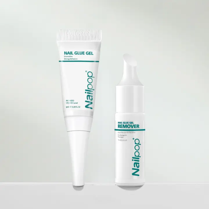 Pegamento sólido de secado rápido Nailpop con removedor para puntas de uñas postizas, sin necesidad de lámpara UV, kit de pegamento para uñas postizas de larga duración - 1